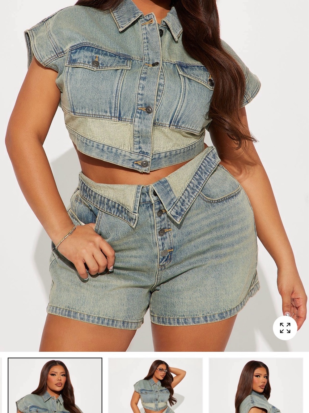 Fashion Nova Brenda Wash Denim Two piece short set